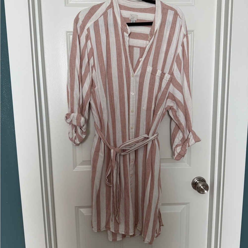 a new day Long Sleeve Striped Dress - Pink and White